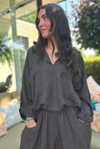 Sandbar Linen Blend Pop Over Shirt Chocolate